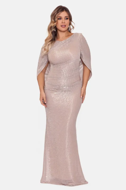 Long Metallic Crinkle Drape Back Dress sold by Lord & Taylor