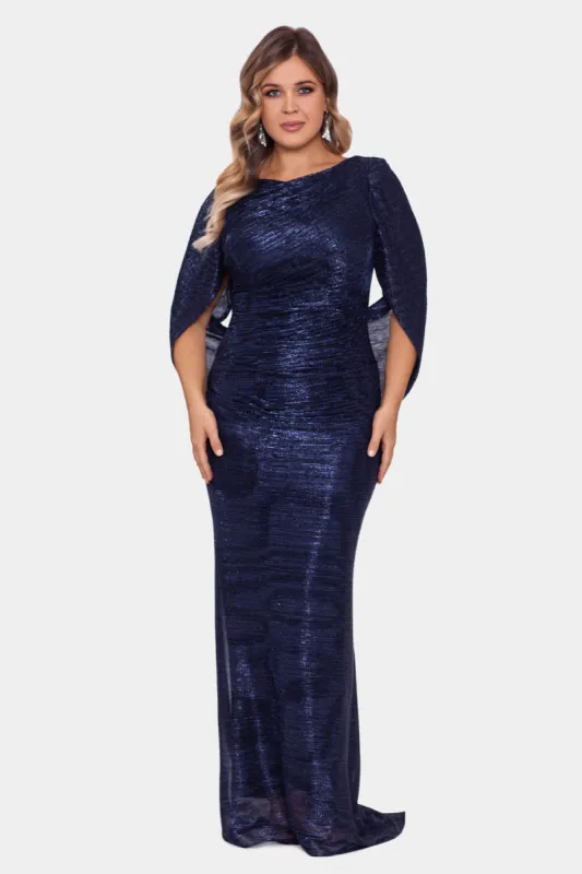 Long Metallic Crinkle Drape Back sold by Lord & Taylor