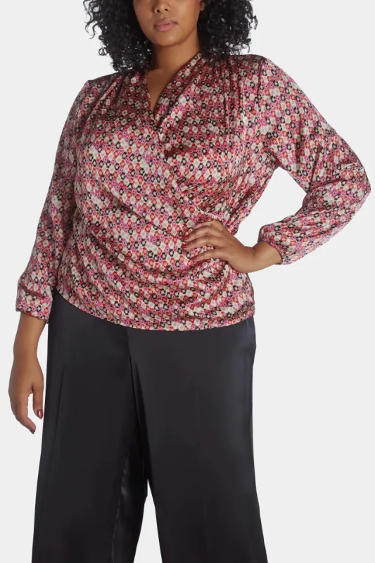 Long Sleeve Faux Wrap Draped Blouse sold by Lord & Taylor