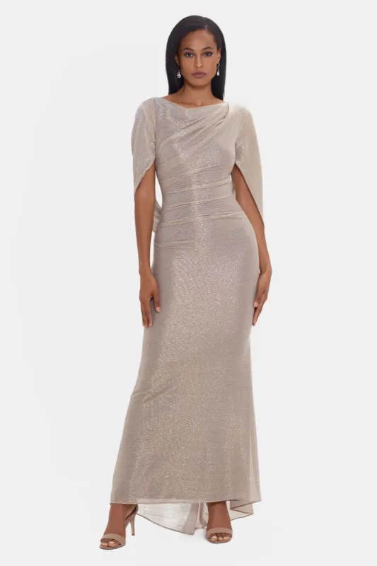 Long Metallic Crinkle Drape Back sold by Lord & Taylor