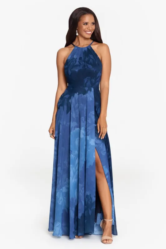Long Halter Print Chiffon Wrap Dress sold by Lord & Taylor