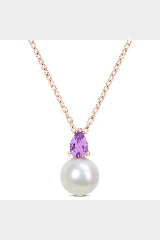 Freshwater Cultured Pearl And Amethyst Drop Pendant Chain Necklace made by Lord & Taylor