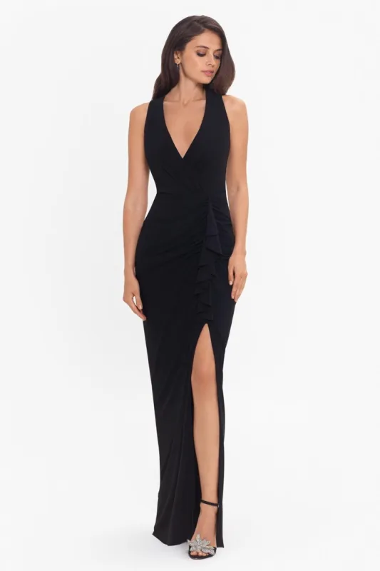 Long V-Neck Wrap Jersey Ruched Gown sold by Lord & Taylor