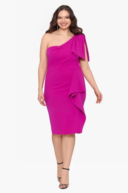 Short One Shoulder Bow Sleeve Ruffle Front sold by Lord & Taylor