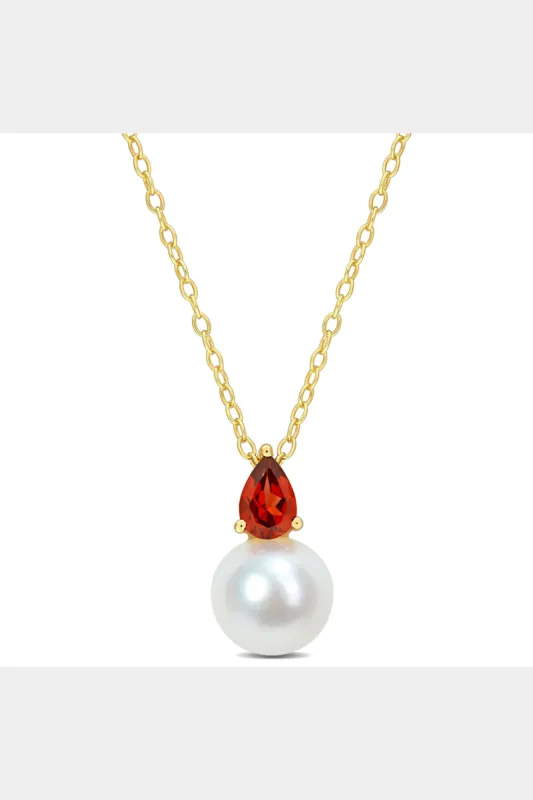 Freshwater Cultured Pearl And Garnet Drop Pendant Chain Necklace sold by Lord & Taylor