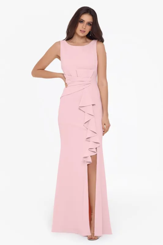 Petite Scuba Crepe Boat Bow Ruffle Dress sold by Lord & Taylor