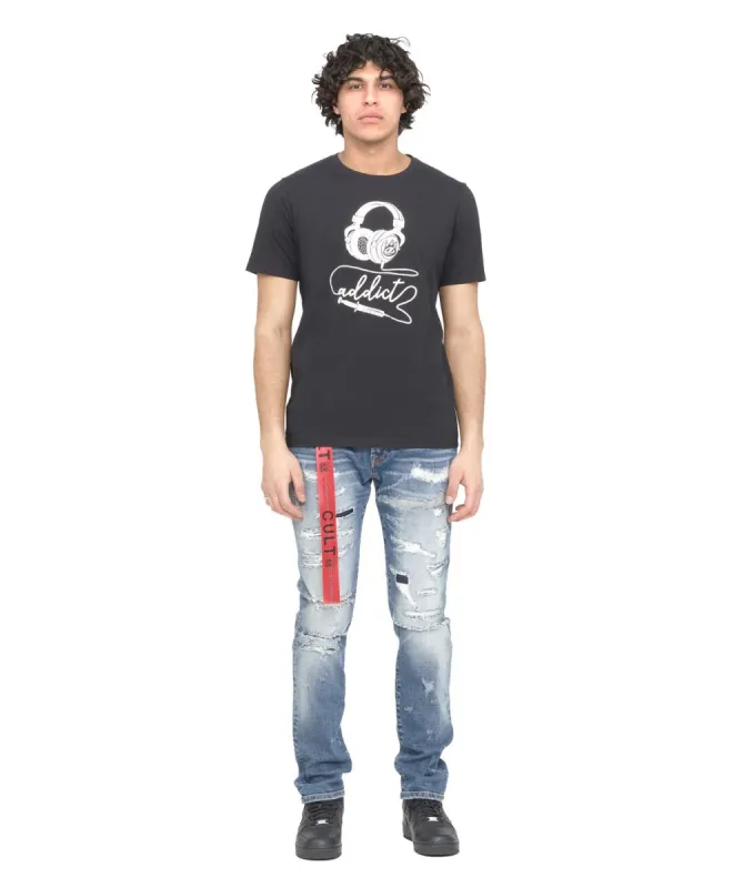 Rocker Destructed Slim Jeans with Logo Belt sold by Lord & Taylor