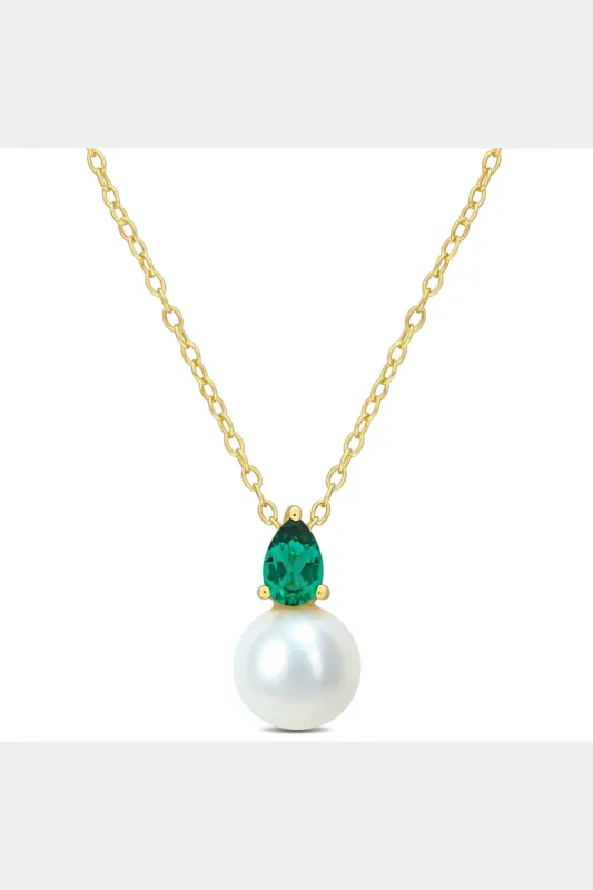 Freshwater Cultured Pearl And Created Emerald Drop Pendant Chain Necklace sold by Lord & Taylor