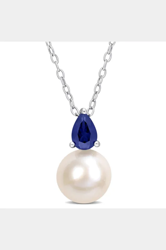 Freshwater Cultured Pearl And Created Sapphire Drop Pendant Chain Necklace sold by Lord & Taylor