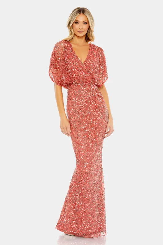 Draped Sleeve V Neck Gown sold by Lord & Taylor