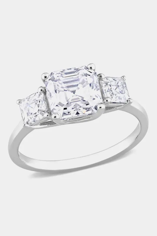 Moissanite Three Stone Ring in Sterling Silver sold by Lord & Taylor