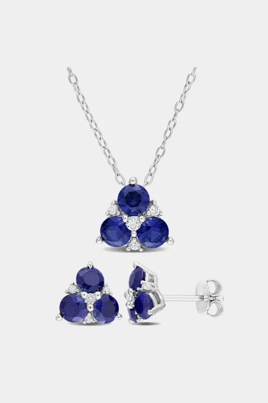 2-Piece Set Created Blue and White Sapphire 3-Stone Earrings & Necklace Set in Sterling Silver sold by Lord & Taylor