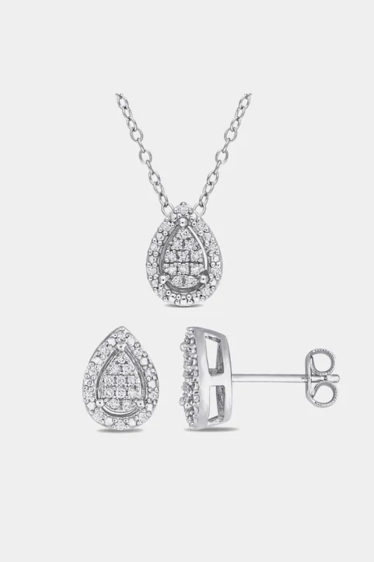 2-Piece Set Diamond Pear Shape Cluster Earrings & Necklace Set in Sterling Silver sold by Lord & Taylor