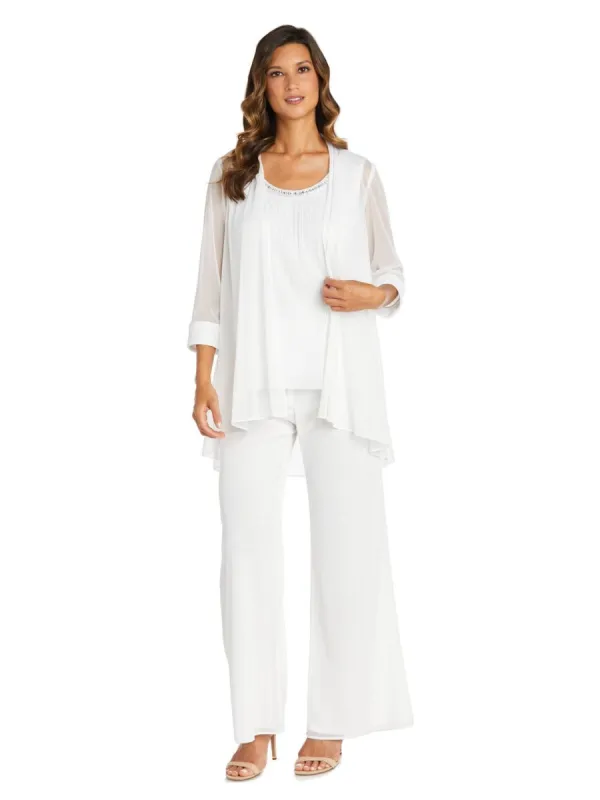 Three Piece Crinkle Chiffon Pant Set With Beaded Neckline sold by Lord & Taylor