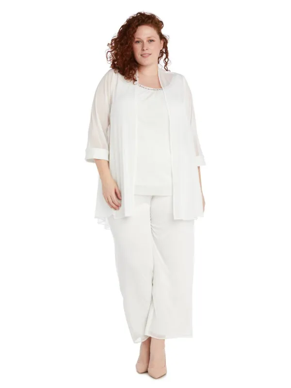 Three Piece Crinkle Chiffon Pant Set With Beaded Neckline sold by Lord & Taylor