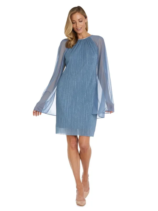 Short Dress with Ruched Rhinestone Neck and Matte Jersey Chiffon Cape sold by Lord & Taylor