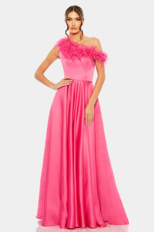 One Shoulder Feather Detail Gown made by Mac Duggal