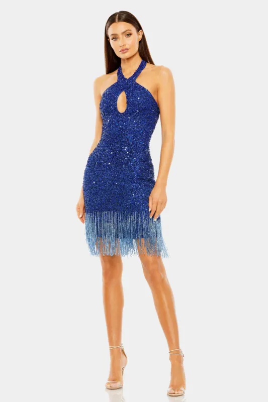 Cross Front Keyhole Sequin Fringe Dress sold by Lord & Taylor