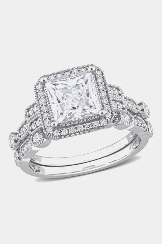 Moissanite Square Halo Bridal Ring Set in Sterling Silver sold by Lord & Taylor