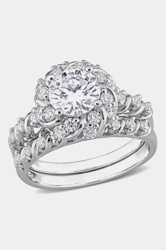 Moissanite Halo Bridal Ring Set in Sterling Silver sold by Lord & Taylor