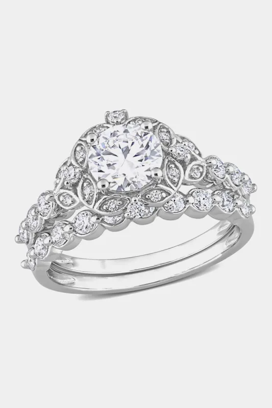 Moissanite Halo Vintage Bridal Ring Set in Sterling Silver sold by Lord & Taylor
