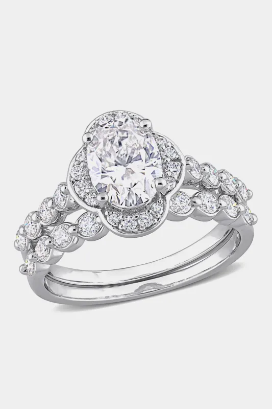 Moissanite Cluster Halo Bridal Ring Set in Sterling Silver sold by Lord & Taylor
