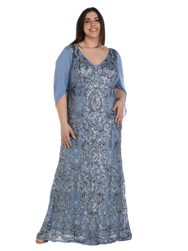 Beaded Lace Gown with Sheer Wrap Around Sleeves sold by Lord & Taylor