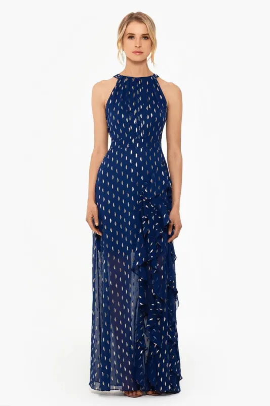 Long Chiffon Foil Ruffle Tie Neck sold by Lord & Taylor