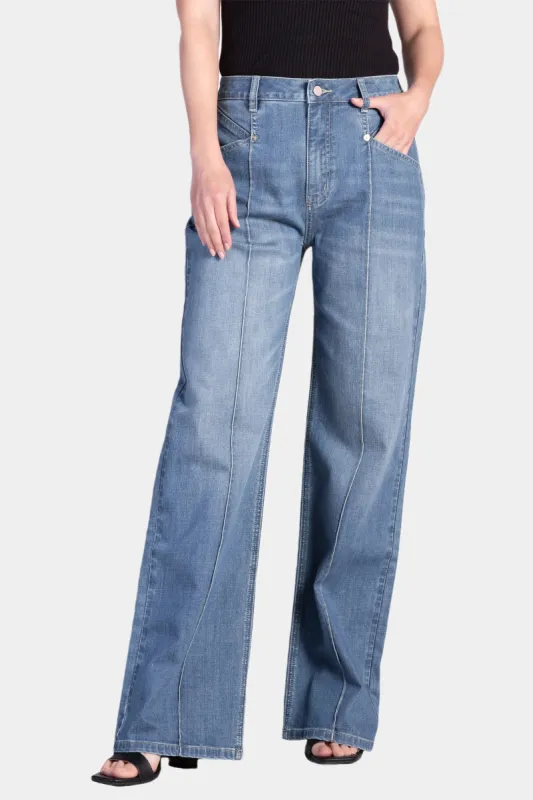 Oma Pintucked High Rise Wide Leg Jeans sold by Lord & Taylor