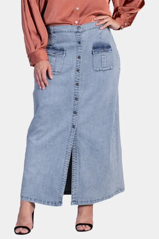 Tia Buttoned Down Denim Maxi Skirt sold by Lord & Taylor