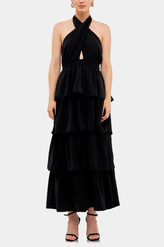 Crossed Halter Neck Tiered Maxi Dress sold by Lord & Taylor