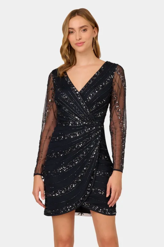 Long Sleeve Surplice Beaded Mini Dress sold by Lord & Taylor