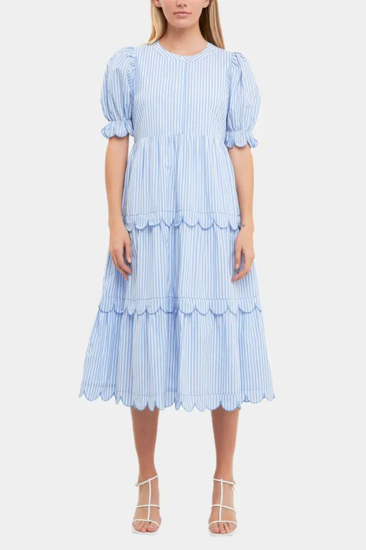 Stripe Scallop Edge Midi Dress sold by Lord & Taylor