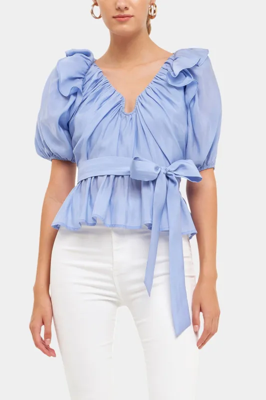 U-neckline Puff Sleeve Top sold by Lord & Taylor
