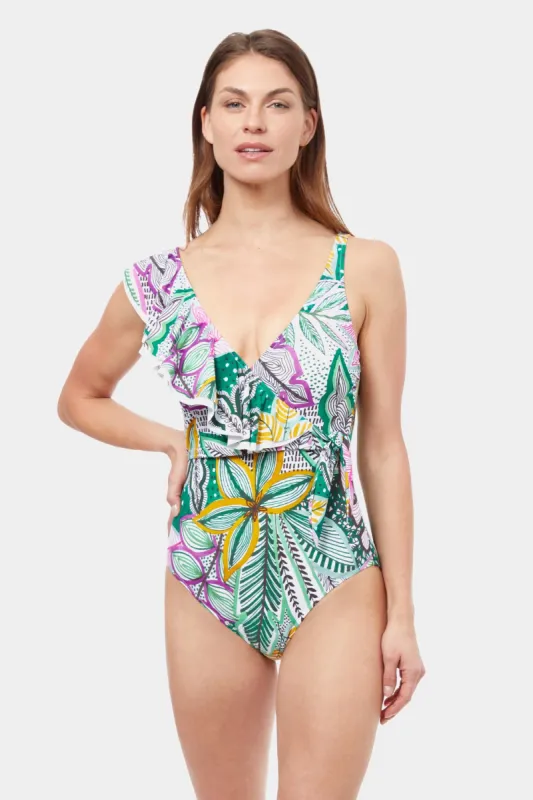 Tropic Boom V-Neck Surplice One Piece Swimsuit sold by Lord & Taylor