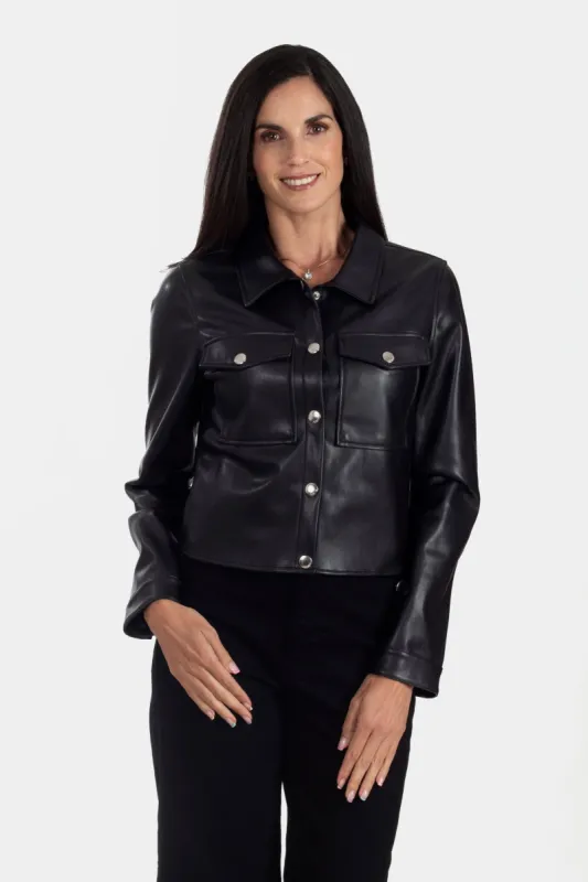 Faux Leather Trucker Shacket sold by Lord & Taylor