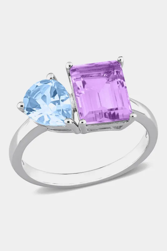 Blue Topaz and Pink Amethyst 2-Stone Toi et Moi Ring in Sterling Silver sold by Lord & Taylor