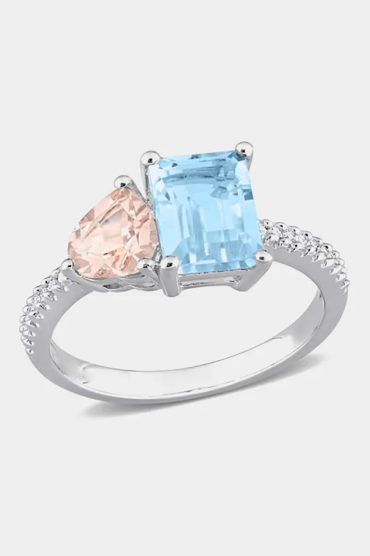 Blue Topaz Morganite and Diamond 2-Stone Toi et Moi Ring in Sterling Silver sold by Lord & Taylor