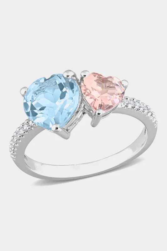 Blue Topaz Morganite and Diamond 2-Stone Toi et Moi Ring in Sterling Silver sold by Lord & Taylor