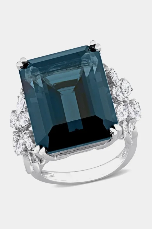 Octagon London-Blue Topaz and Diamond Cocktail Ring in 14k White Gold sold by Lord & Taylor