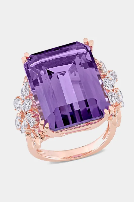Octagon Amethyst and Diamond Cocktail Ring in 14k Rose Gold sold by Lord & Taylor