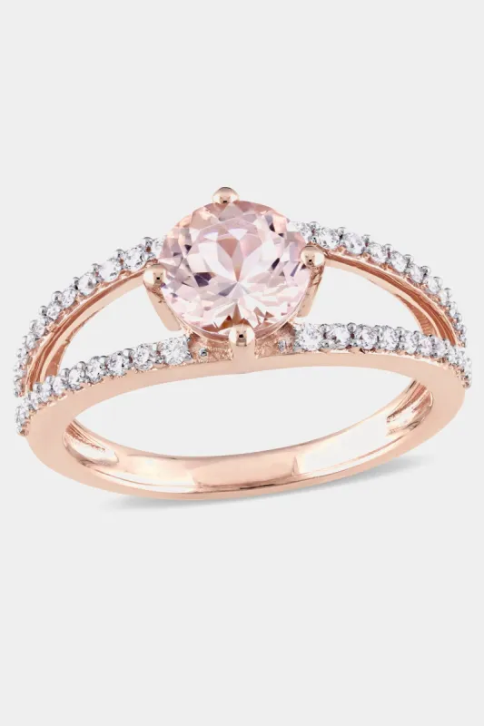 Morganite and Diamond Split Shank Ring in 14k Rose Gold sold by Lord & Taylor