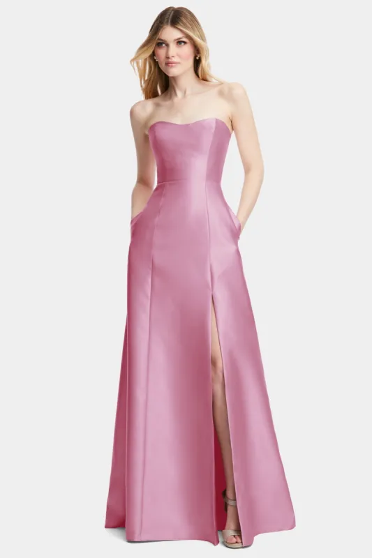 Strapless Bow Detail A-Line Satin Gown sold by Lord & Taylor