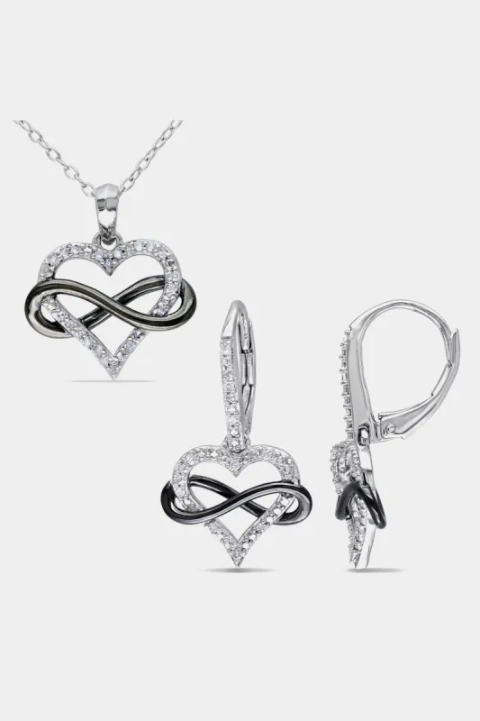 2-Piece Set Diamond Heart Infinity Necklace & Earrings Set in Sterling Silver with Black Rhodium sold by Lord & Taylor