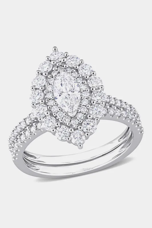 Diamond Marquise Double Halo 14k White Gold Ring sold by Lord & Taylor