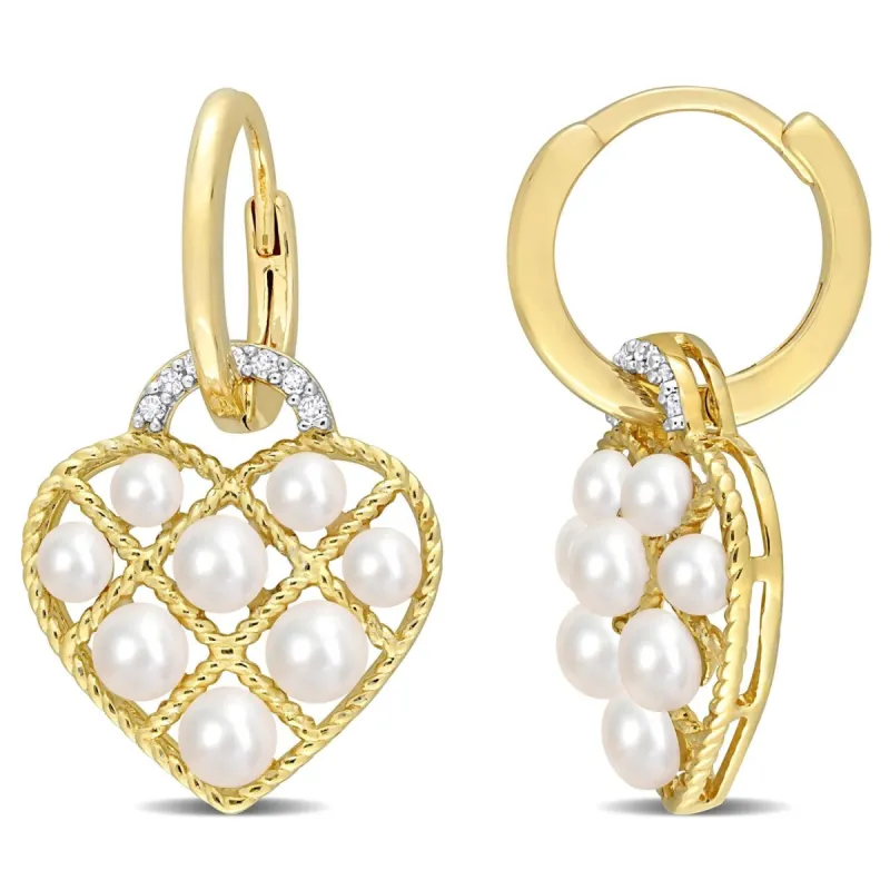 Cultured Freshwater Pearl Diamond Heart Earrings sold by Lord & Taylor