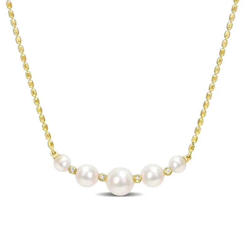 Cultured Freshwater Pearl and White Topaz Curve Necklace sold by Lord & Taylor