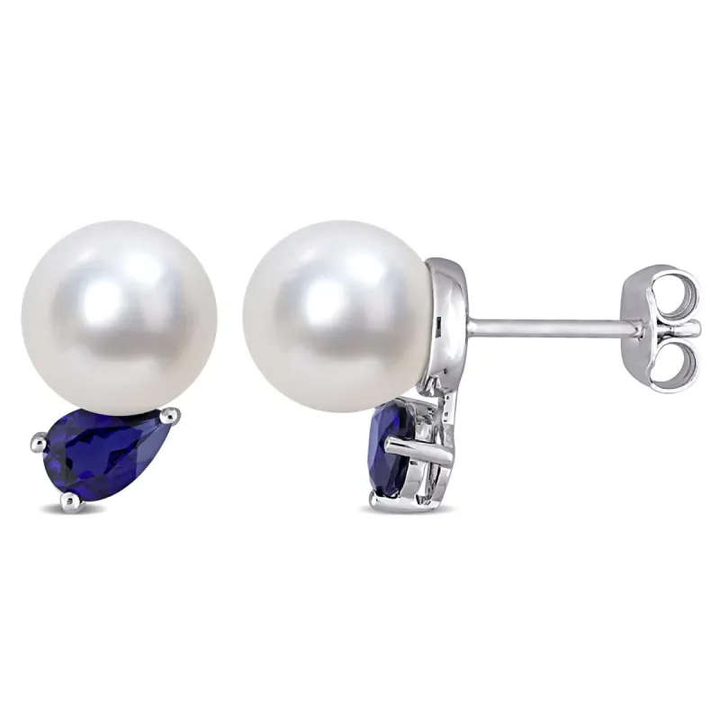 South Sea Cultured Pearl and Created Blue Sapphire  Earrings sold by Lord & Taylor