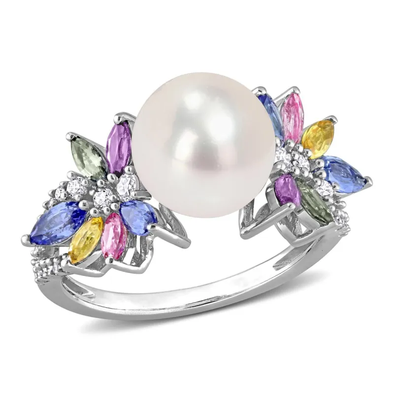 Cultured Freshwater Pearl Multicolor Sapphire Diamond Ring sold by Lord & Taylor