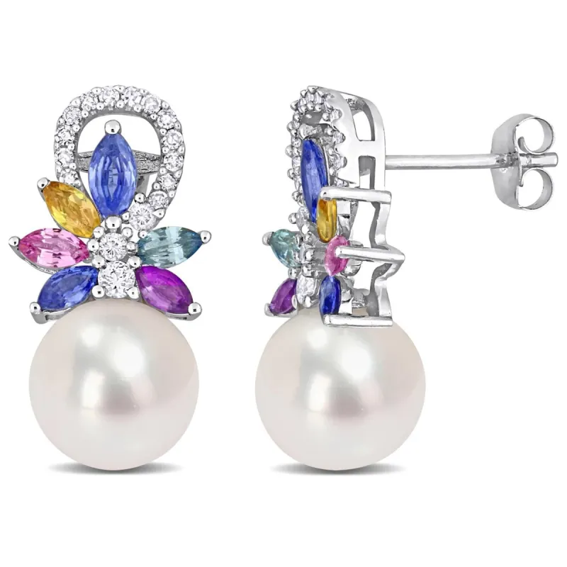 Cultured Freshwater Pearl Multicolor Sapphire Diamond Earrings sold by Lord & Taylor
